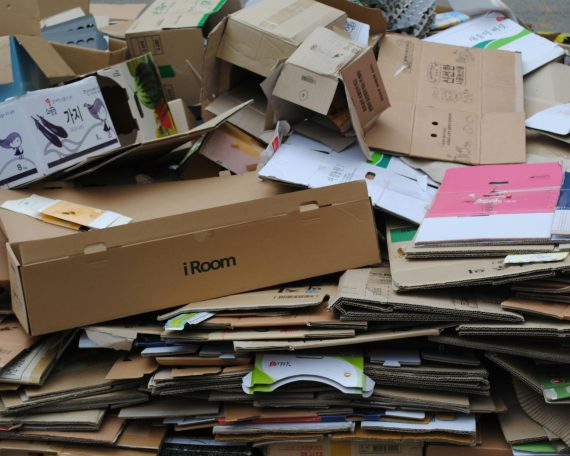 A pile of discarded single-use moving supplies